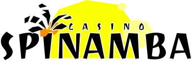 Spinamba Casino – napis z palmą na żółtym słońcu